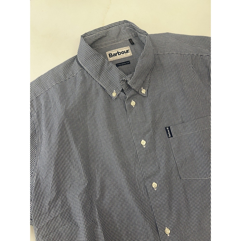 Barbour Shirt Mens XL Blue Check Long Sleeve Button Down Cotton Tailored Fit